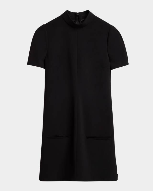 High-Neck Short-Sleeve Crepe Jersey Mini Dress